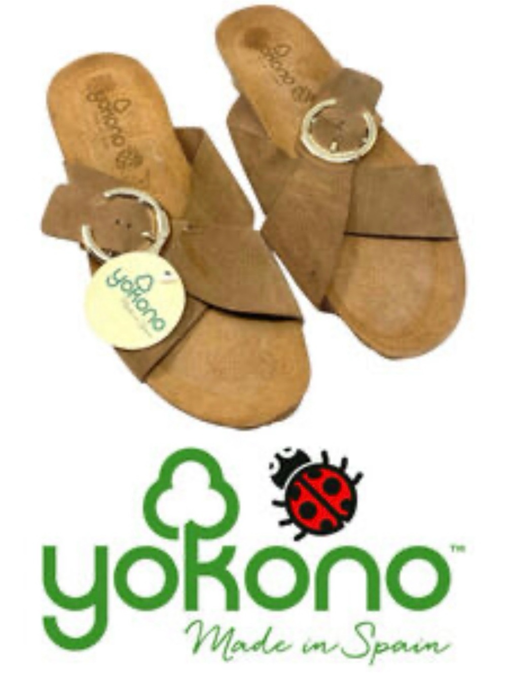 NWOT Yokono made in Spain leather cork footbed Sandals w/ Gold Buckle, 8.